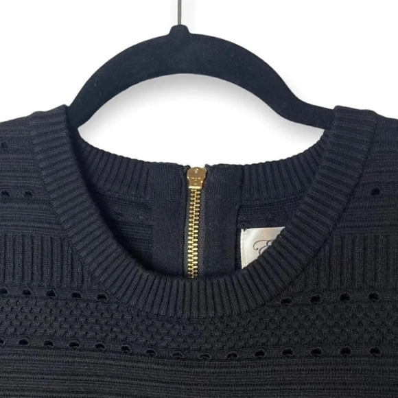Eliza J Black Ribbed  & Perforated Long Sleeve Knit Dress - Picture 7 of 12